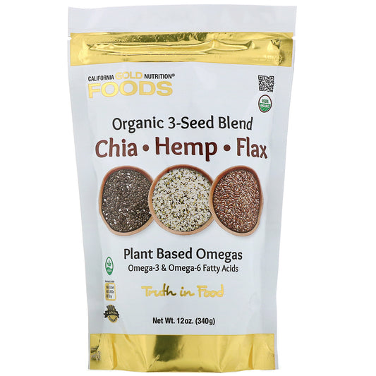 California Gold Nutrition, Organic 3-Seed Blend with Ancient Seeds of Chia, Hemp and Flax, 12 oz (340 g)