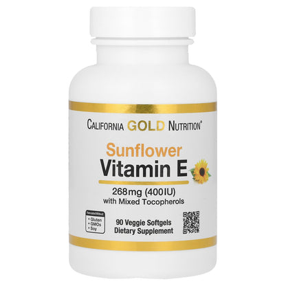 California Gold Nutrition, Sunflower Vitamin E, with Mixed Tocopherols, 400 IU, 90 Veggie Softgels