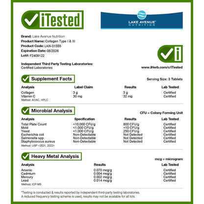 Lake Avenue Nutrition, Hydrolyzed Collagen Type I & III, 3,000 mg, 365 Tablets (1,000 mg per Tablet )
