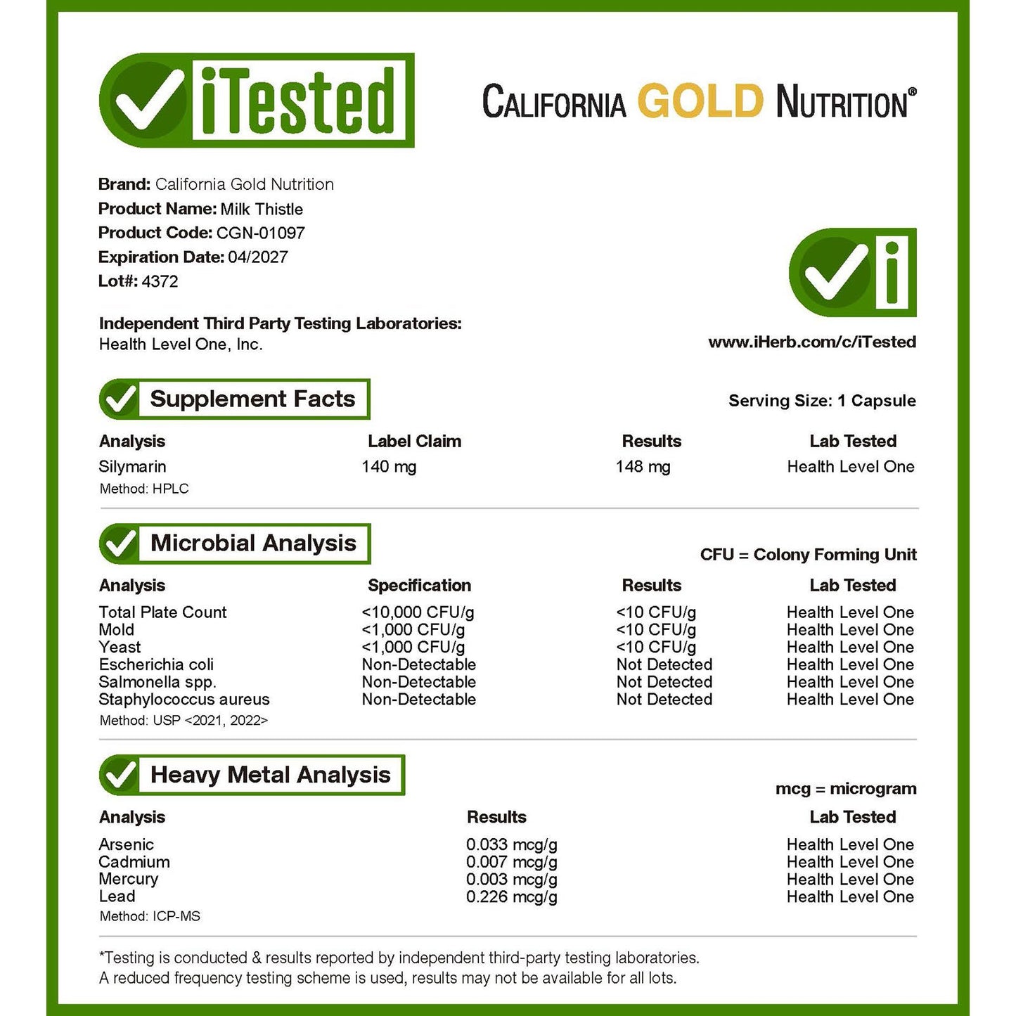 California Gold Nutrition, EuroHerbs, Milk Thistle Extract, Euromed Quality, 175 mg, 60 Veggie Capsules