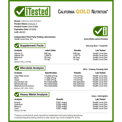 California Gold Nutrition, Immune 4, Immune System Support, 180 Veggie Capsules