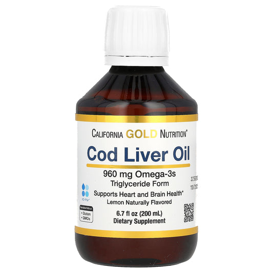 California Gold Nutrition, Cod Liver Oil with Omega-3 Fatty Acids, EPA, DHA, Vitamins A and D, Norwegian, Triglyceride Form, Natural Lemon, 6.7 fl oz (200 ml)