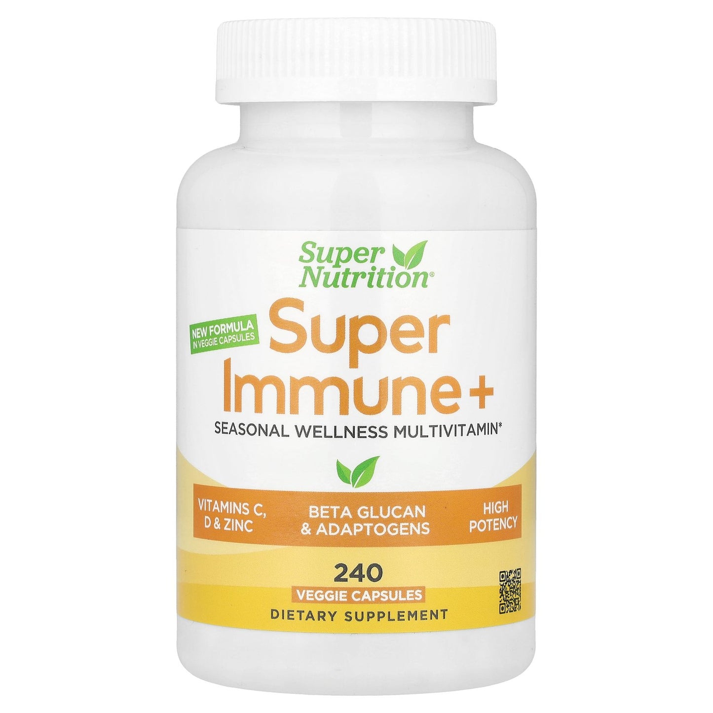 Super Nutrition, Super Immune+ Multivitamin with Super Adaptogens, Greens, Spices, & Antioxidant, 240 Veggie Capsules