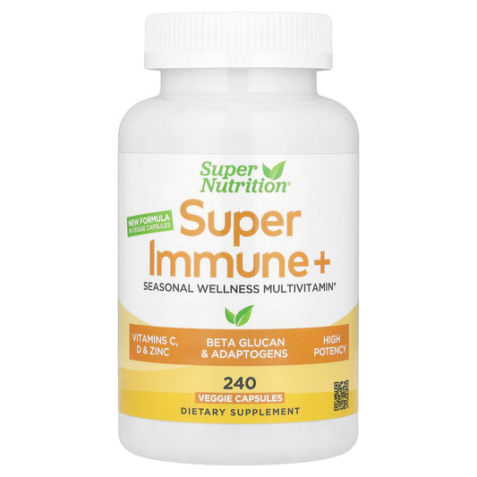 Super Nutrition, Super Immune+ Multivitamin with Super Adaptogens, Greens, Spices, & Antioxidant, 240 Veggie Capsules