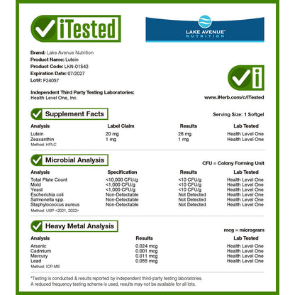 Lake Avenue Nutrition, Lutein, 20 mg, 120 Veggie Softgels