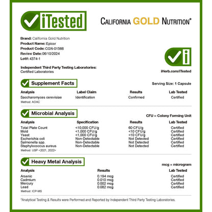 California Gold Nutrition, Epicor®️, Dried Yeast Fermentate, 500 mg, 120 Veggie Capsules