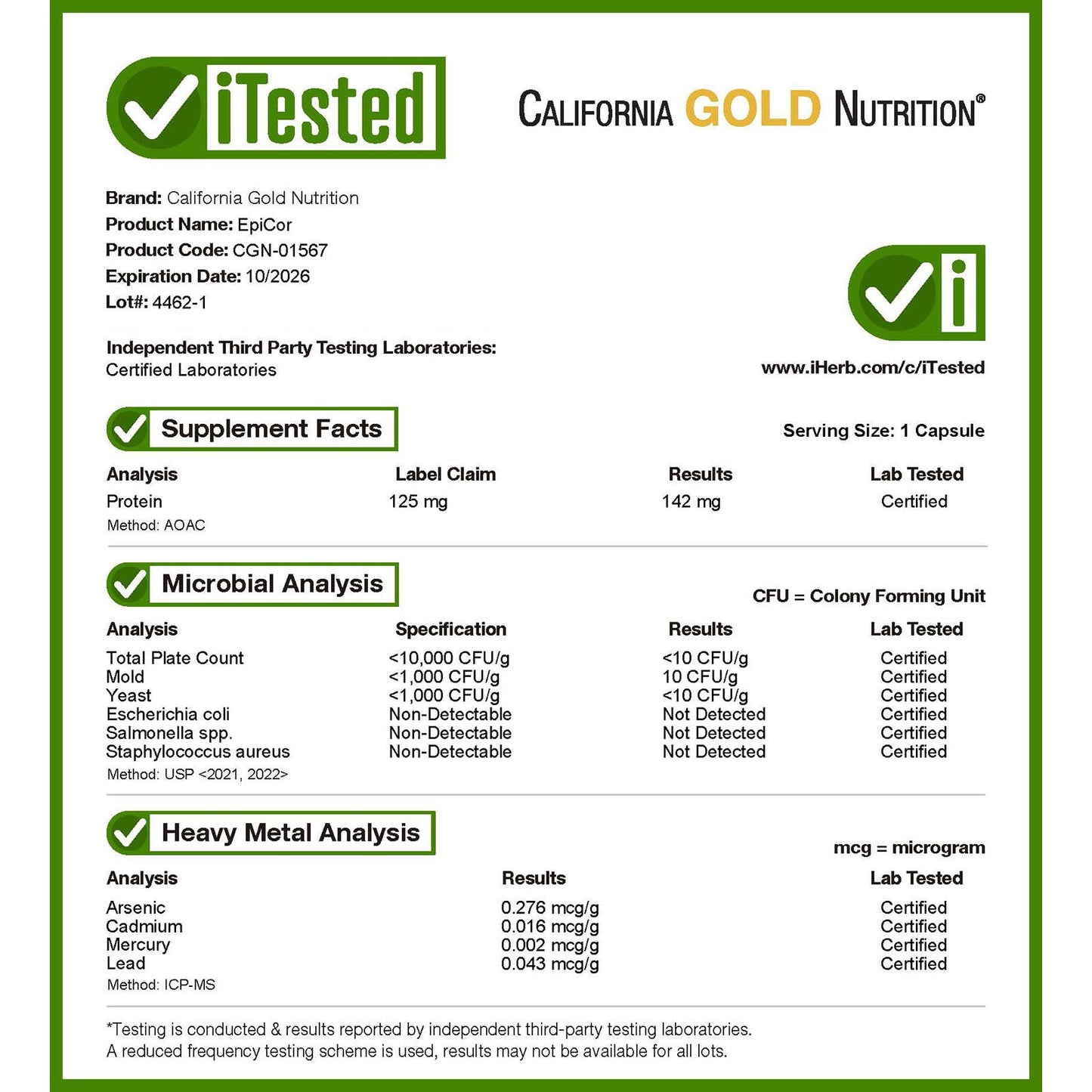 California Gold Nutrition, EpiCor®, Dried Yeast Fermentate, 500 mg, 30 Veggie Capsules