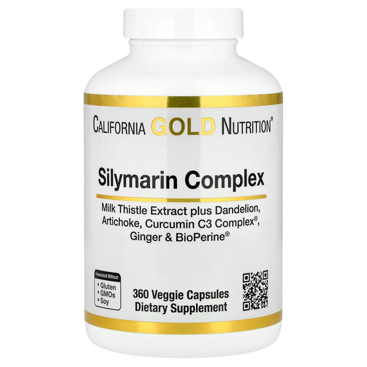 California Gold Nutrition, Silymarin Complex, Milk Thistle Extract Plus Dandelion, Artichoke, Curcumin C3 Complex, Ginger, and BioPerine, 360 Veggie Capsules