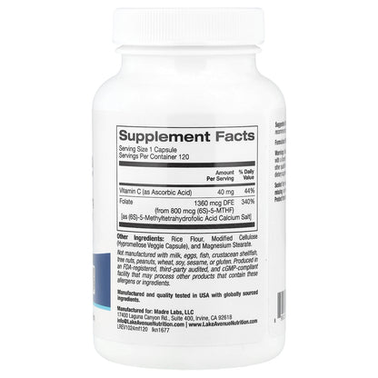 Lake Avenue Nutrition, Methyl Folate, 800 mcg, 120 Veggie Capsules