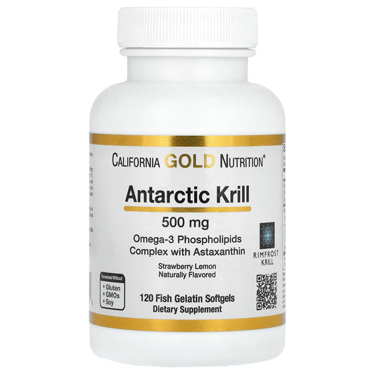 California Gold Nutrition, Antarctic Krill Oil, Omega-3 Phospholipids Complex with Astaxanthin, Natural Strawberry and Lemon, 500 mg, 120 Fish Gelatin Softgels