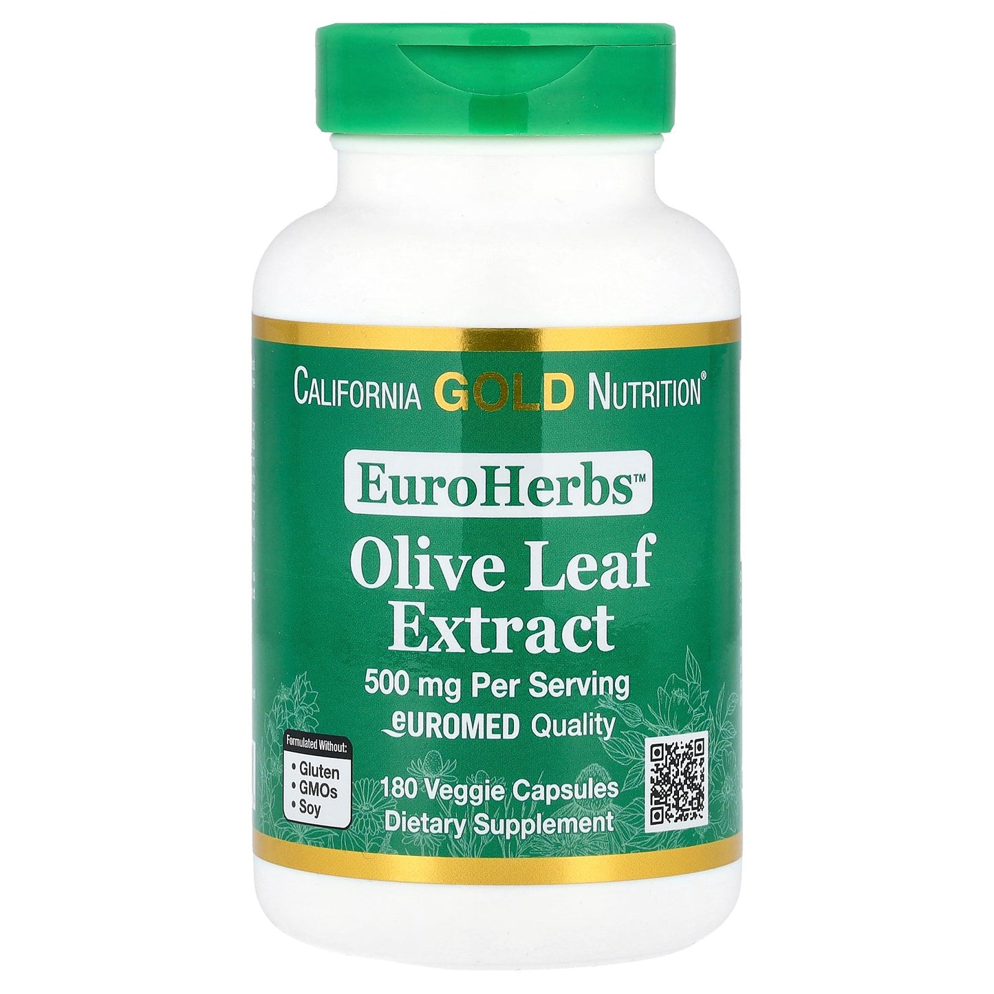 California Gold Nutrition, EuroHerbs™ , Olive Leaf Extract, Euromed Quality, 500 mg, 180 Veggie Capsules