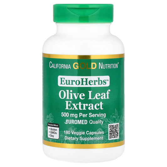 California Gold Nutrition, EuroHerbs™ , Olive Leaf Extract, Euromed Quality, 500 mg, 180 Veggie Capsules