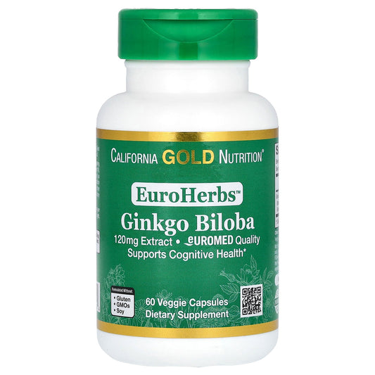 California Gold Nutrition, EuroHerbs, Ginkgo Biloba Extract, Euromed Quality, 120 mg, 60 Veggie Capsules