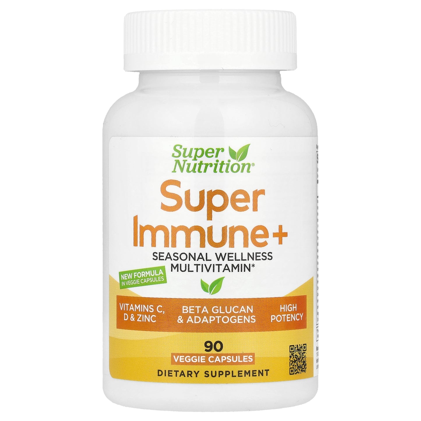 Super Nutrition, Super Immune+ Multivitamin with Super Adaptogens, Greens, Spices, & Antioxidant, 90 Veggie Capsules