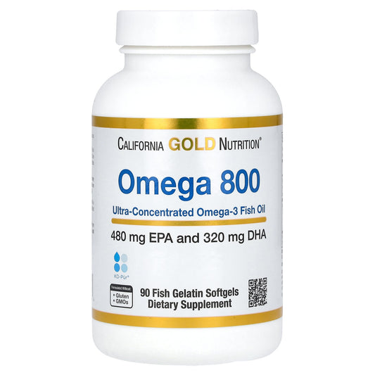 California Gold Nutrition, Omega 800 Ultra-Concentrated Omega-3 Fish Oil, kd-pur Triglyceride Form, 1,000 mg, 90 Fish Gelatin Softgels