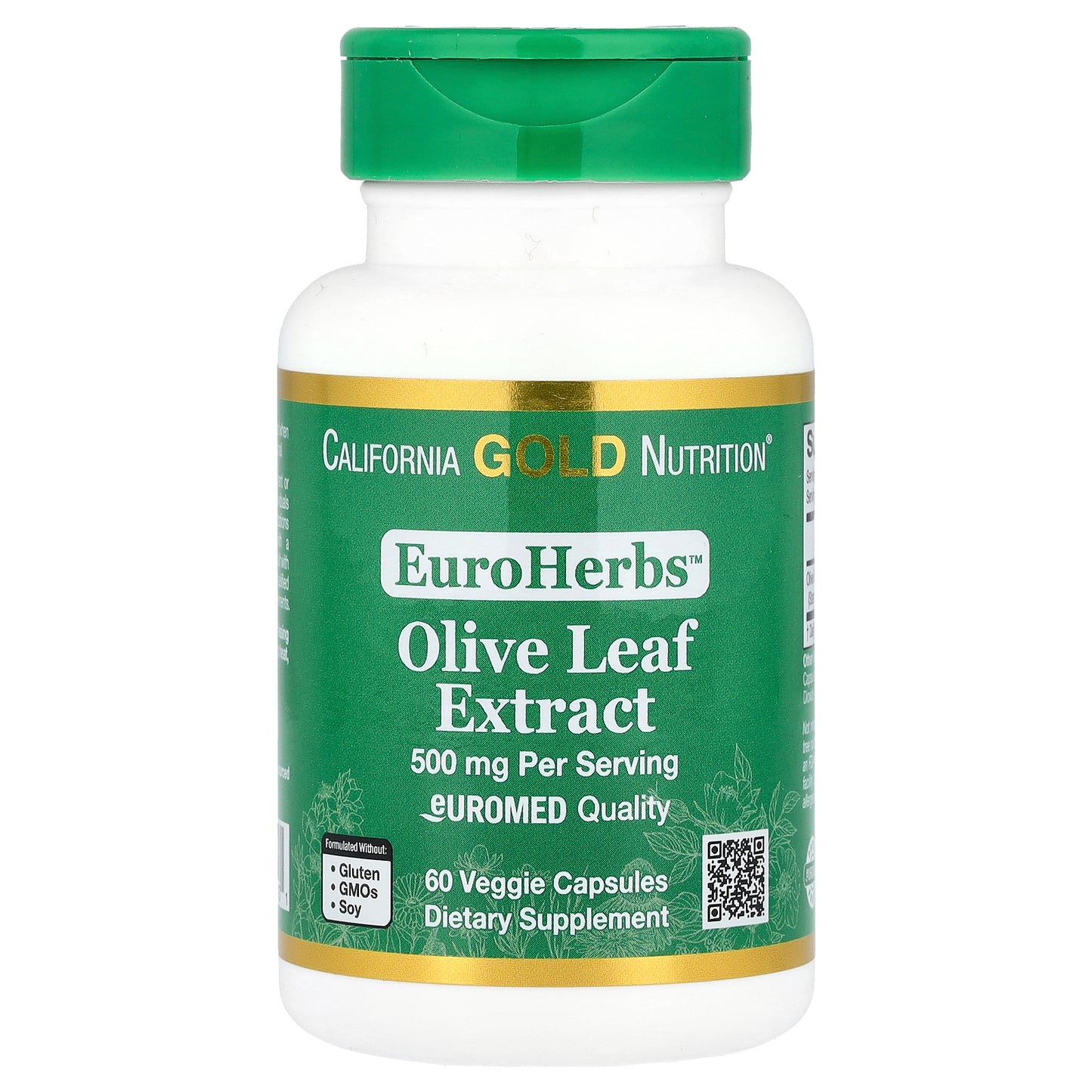 California Gold Nutrition, EuroHerbs™, Olive Leaf Extract, Euromed Quality, 500 mg, 60 Veggie Capsules