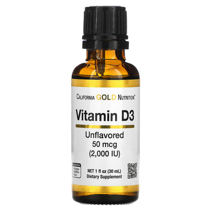 California Gold Nutrition, Vitamin D3, Unflavored, 50 mcg (2,000 IU), 1 fl oz (30 ml)