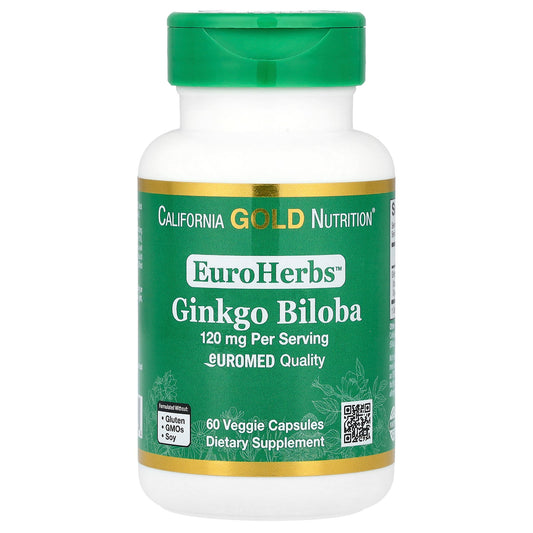 California Gold Nutrition, EuroHerbs™, Ginkgo Biloba Extract, Euromed Quality, 120 mg, 60 Veggie Capsules