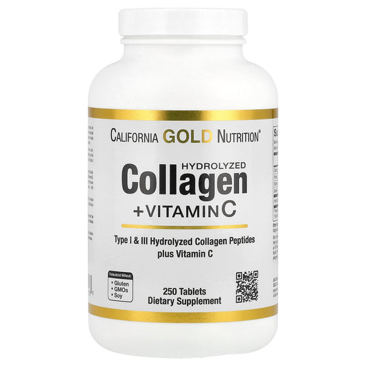 California Gold Nutrition, Hydrolyzed Collagen Peptides + Vitamin C, Type I & III, 250 Tablets