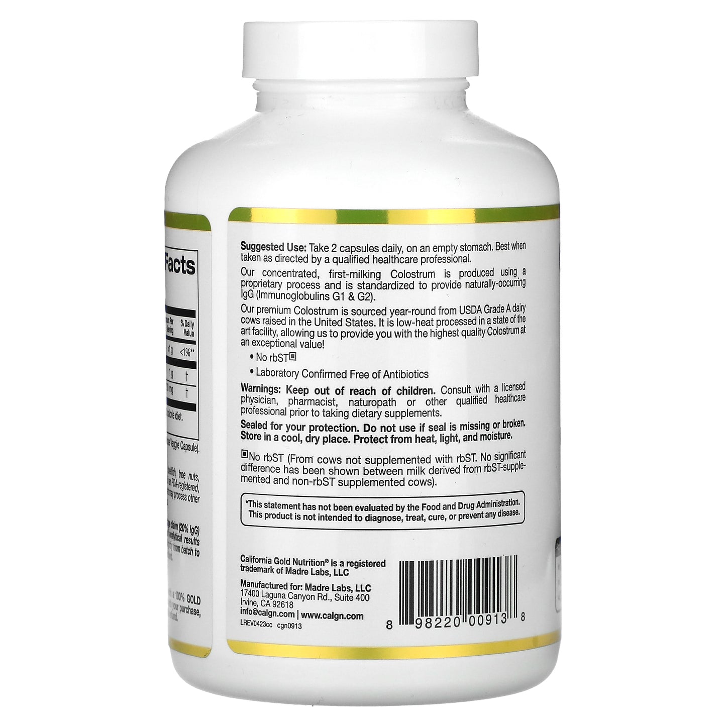 California Gold Nutrition, Colostrum with 20% IgG Immunoglobulins, 240 Veggie Capsules