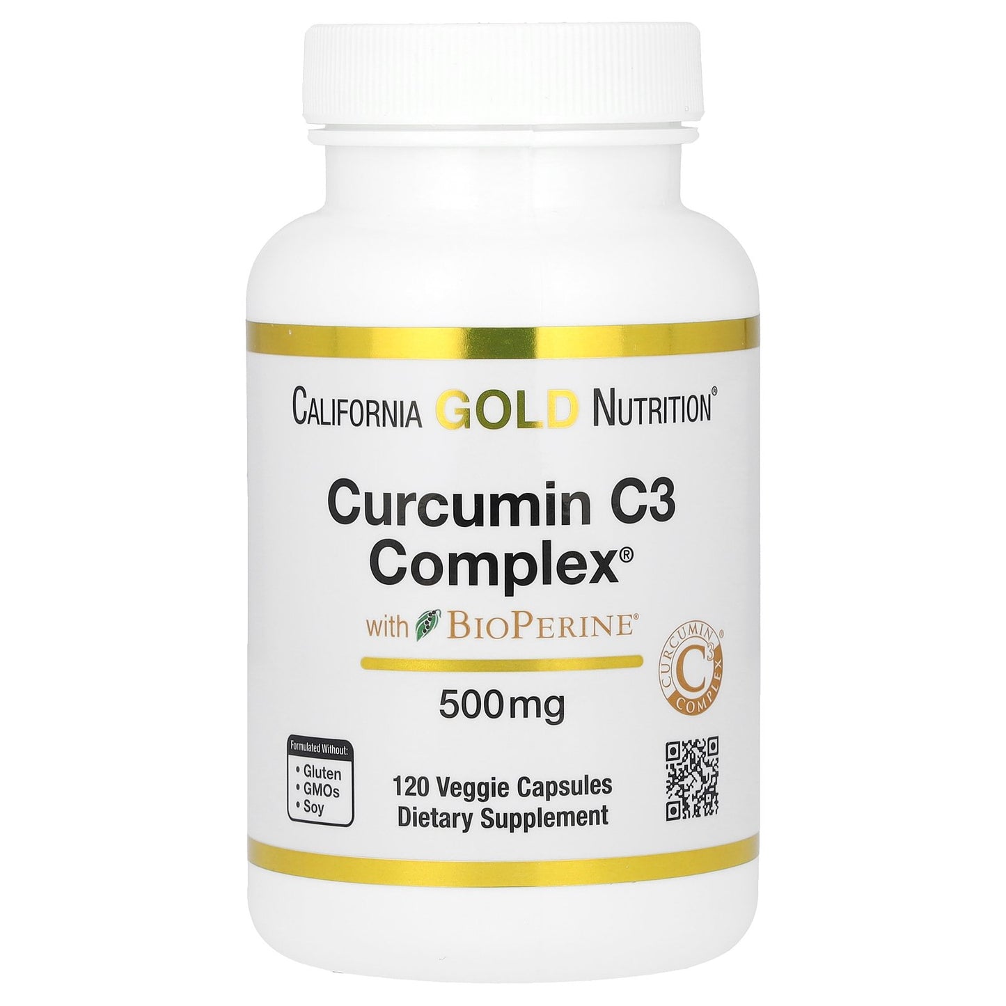 California Gold Nutrition, Curcumin C3 Complex with BioPerine Black Pepper Extract, Turmeric Curcumin Complex, Enhanced Bioavailablity, 500 mg, 120 Veggie Capsules