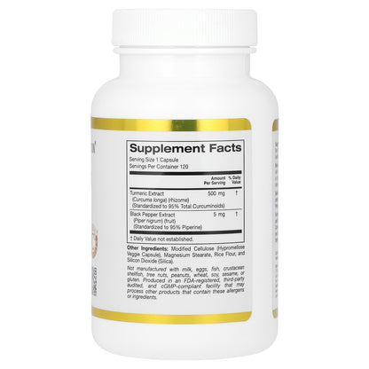 California Gold Nutrition, Curcumin C3 Complex with BioPerine Black Pepper Extract, Turmeric Curcumin Complex, Enhanced Bioavailablity, 500 mg, 120 Veggie Capsules