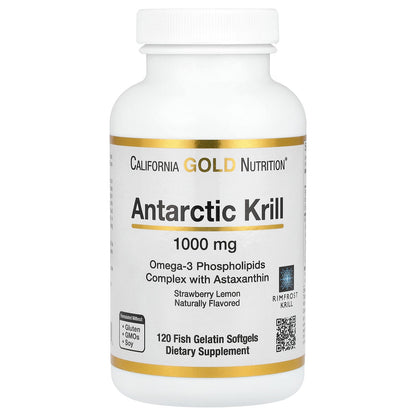 California Gold Nutrition, Antarctic Krill Oil, Omega-3 Phospholipids Complex with Astaxanthin, Natural Strawberry and Lemon, 1,000 mg, 120 Fish Gelatin Softgels