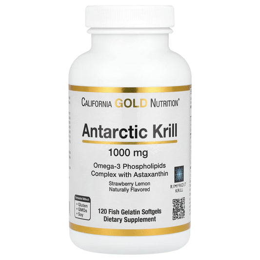 California Gold Nutrition, Antarctic Krill Oil, Omega-3 Phospholipids Complex with Astaxanthin, Natural Strawberry and Lemon, 1,000 mg, 120 Fish Gelatin Softgels