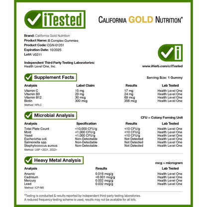 California Gold Nutrition, B Complex Gummies, Strawberry, 45 Vegetarian Gummies