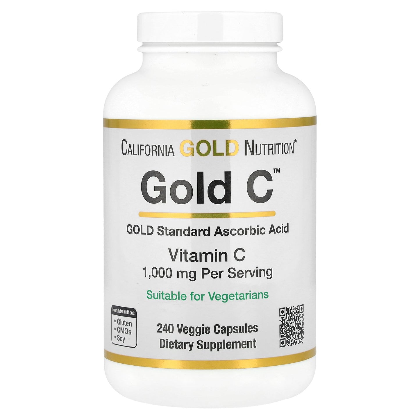 California Gold Nutrition, Gold C™, USP Grade Vitamin C, 1,000 mg, 240 Veggie Capsules