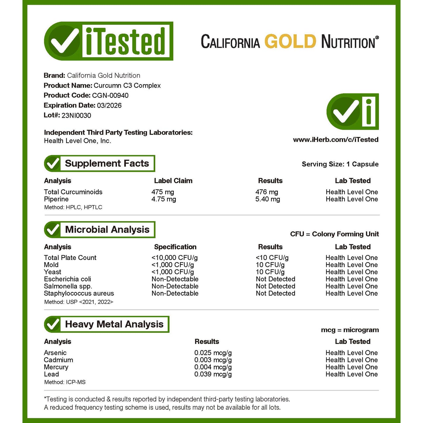 California Gold Nutrition, Curcumin C3 Complex with BioPerine, 500 mg, 120 Veggie Capsules