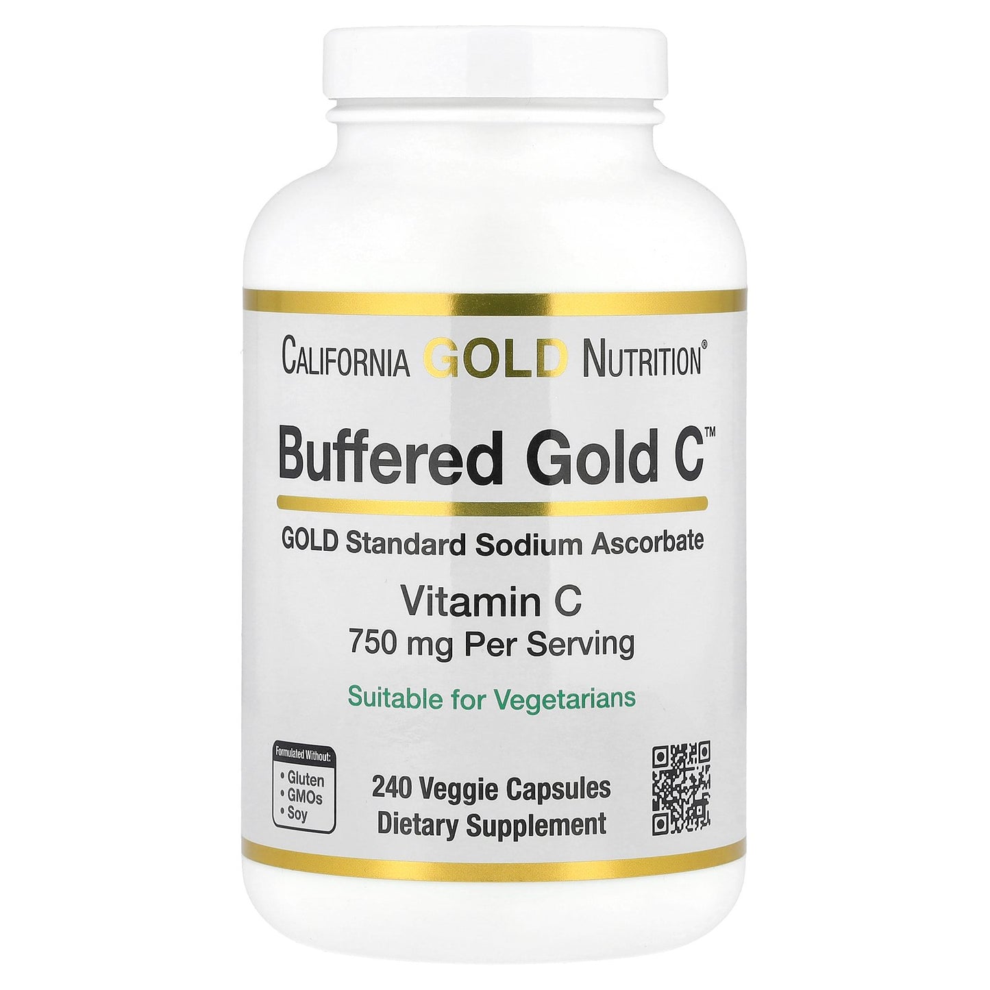 California Gold Nutrition, Buffered Gold C™, GOLD Standard Sodium Ascorbate (Vitamin C), 750 mg, 240 Veggie Capsules