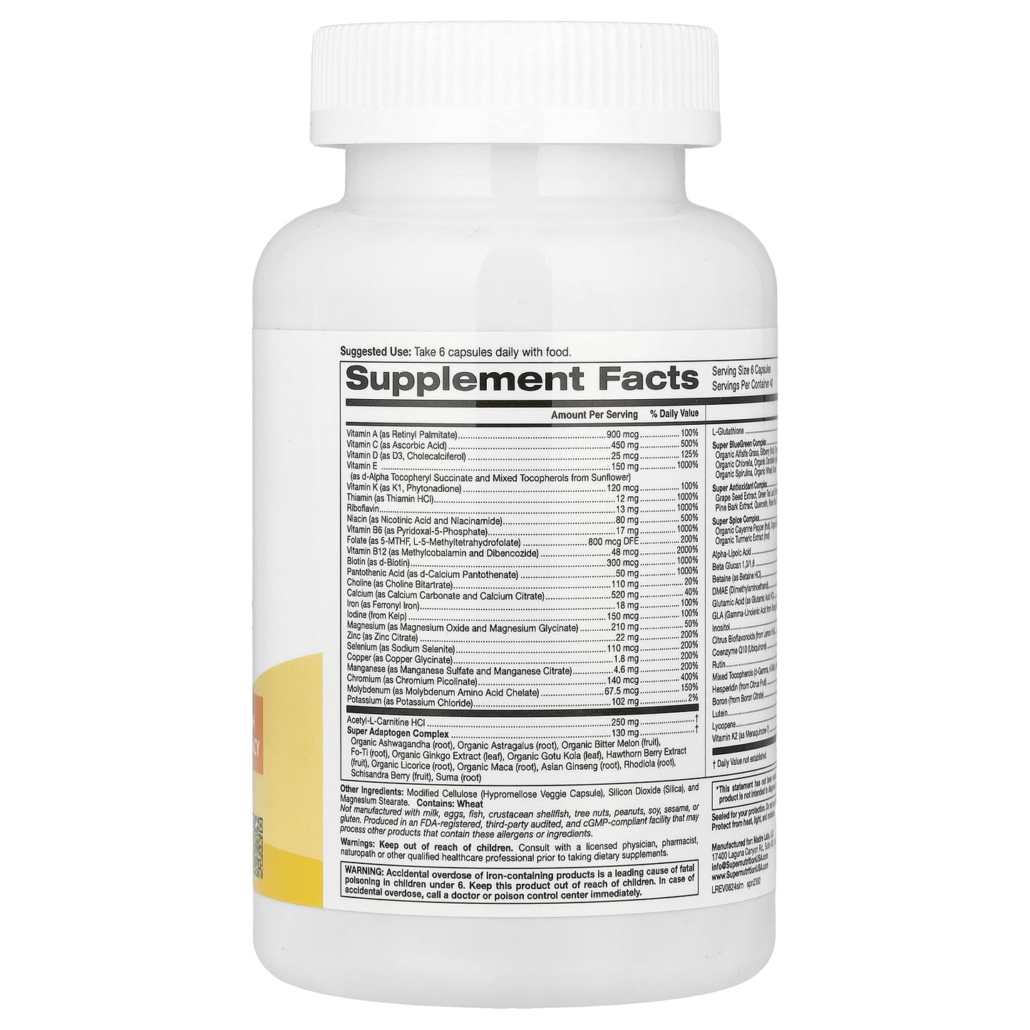 Super Nutrition, Super Immune+ Multivitamin with Super Adaptogens, Greens, Spices, & Antioxidant, 240 Veggie Capsules