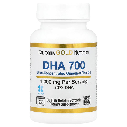 California Gold Nutrition, DHA 700 Fish Oil, Ultra-Concentrated, 1,000 mg, 30 Fish Gelatin Softgels