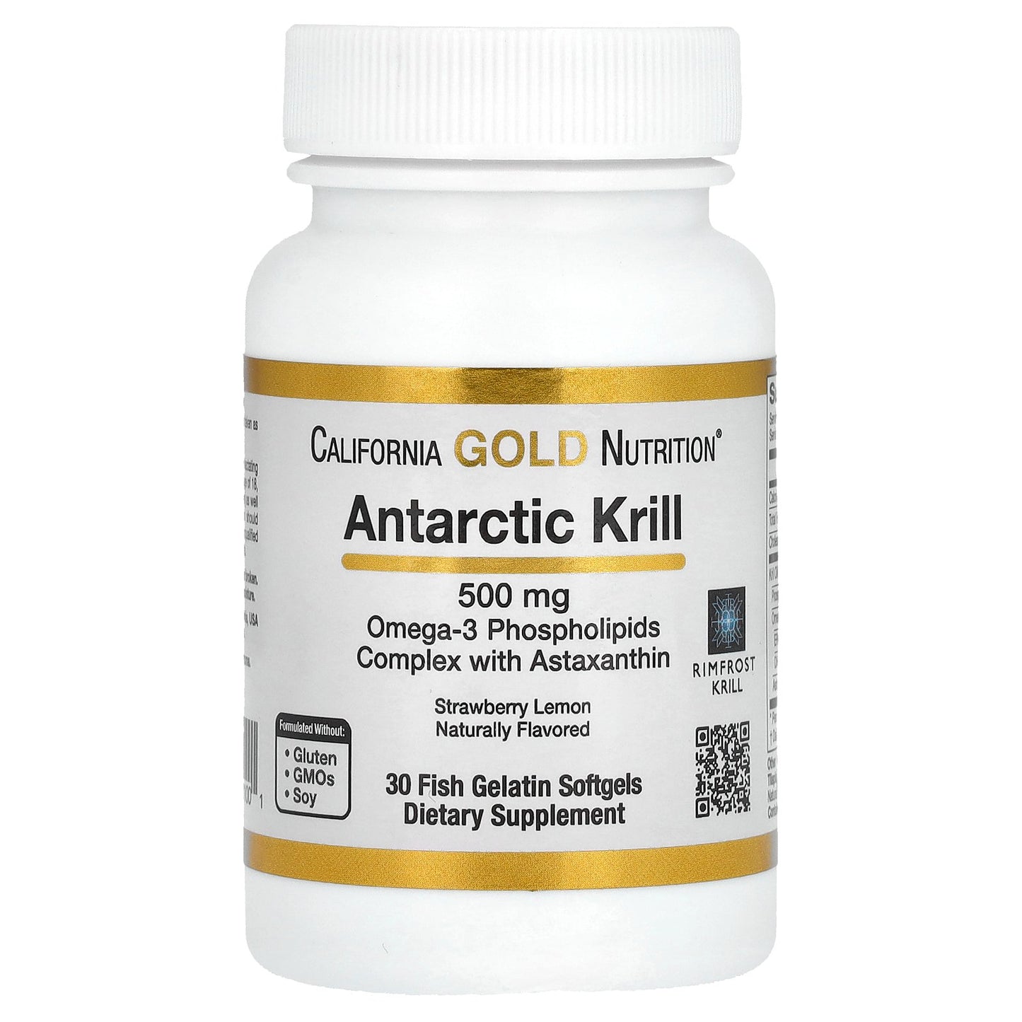 California Gold Nutrition, Antarctic Krill Oil, Omega-3 Phospholipids Complex with Astaxanthin, Natural Strawberry and Lemon, 500 mg, 30 Fish Gelatin Softgels