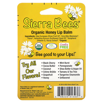 Sierra Bees, Organic Lip Balms, Honey, 4 Pack, 0.15 oz (4.25 g) Each