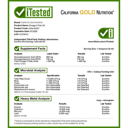 California Gold Nutrition, Omega-3 Fish Oil, Norwegian Triglyceride, Natural Lemon, 16.9 fl oz (500 ml)