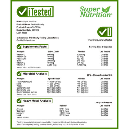 Super Nutrition, Perfect Family Multivitamin + Super Complexes, Iron Free, 240 Veggie Capsules