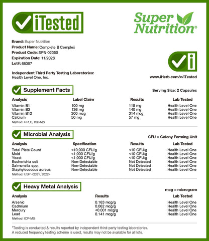 Super Nutrition, Complete B Complex with L-Methylfolate, 180 Veggie Capsules