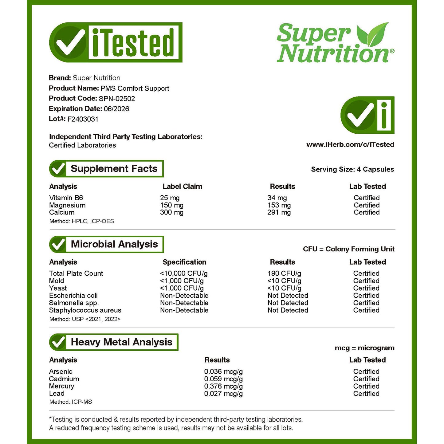 Super Nutrition, PMS Comfort Support, 56 Veggie Capsules