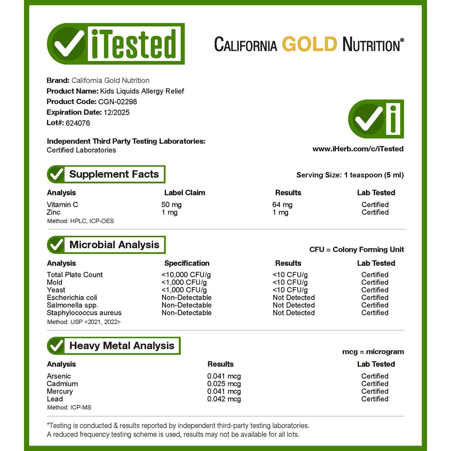 California Gold Nutrition, Liquid Allergy Relief for Children, No Alcohol, Grape, 4 fl oz (118 ml)