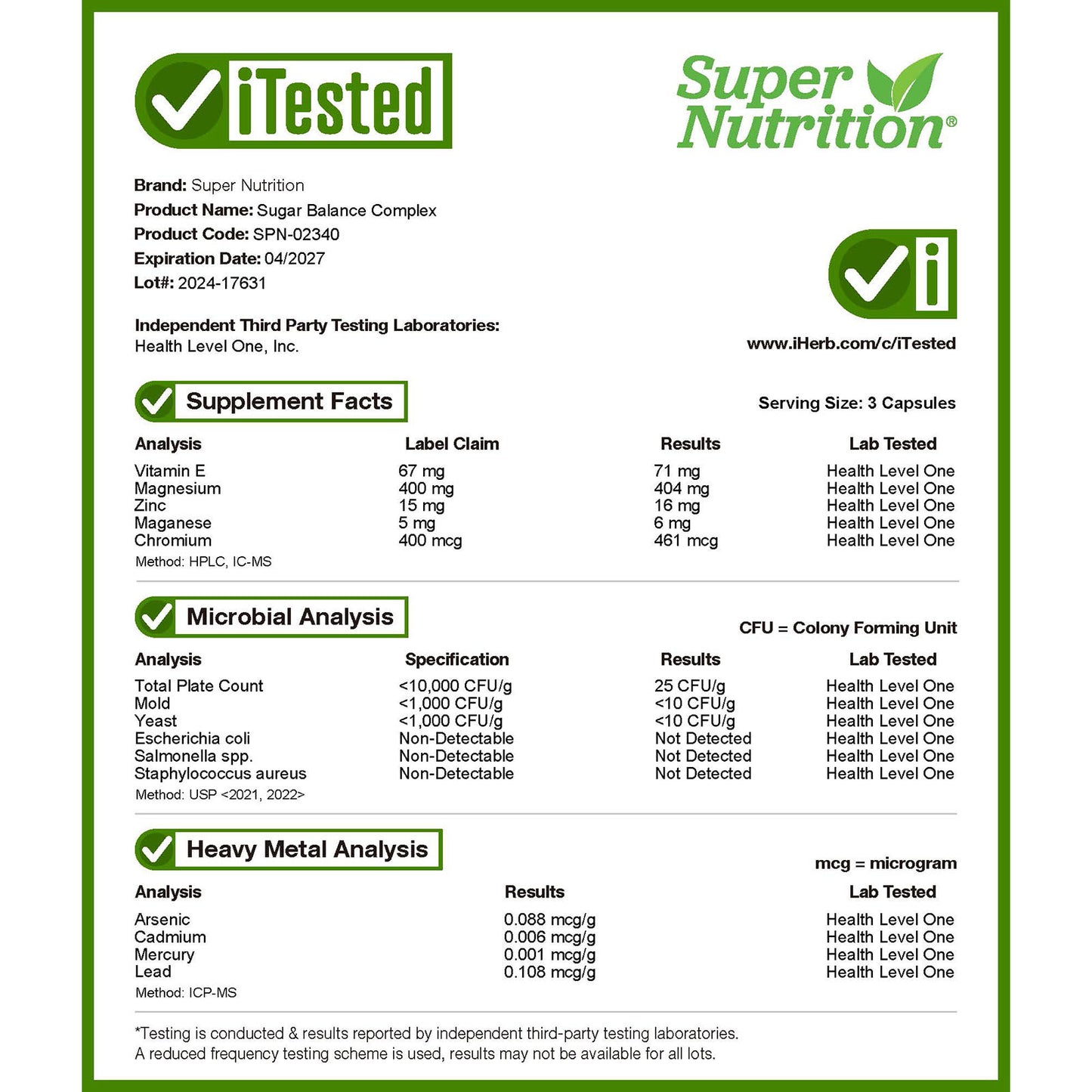 Super Nutrition, Sugar Balance Complex, 120 Veggie Capsules