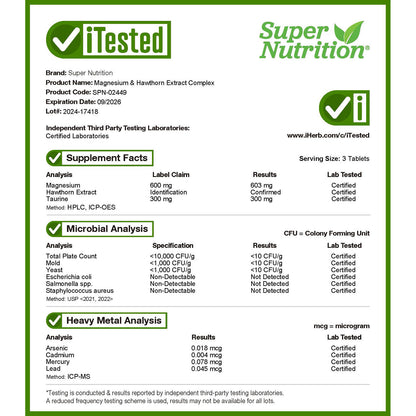 Super Nutrition, Magnesium & Hawthorn Extract Complex, 180 Tablets