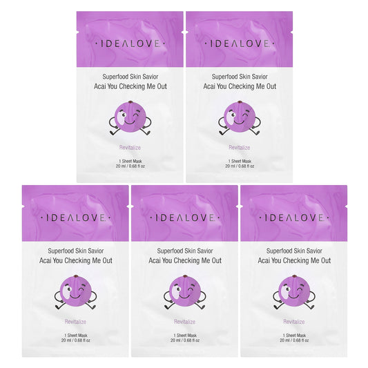 Idealove, Superfood Skin Savior, Acai You Checking Me Out, 5 Beauty Sheet Masks, 0.68 fl oz (20 ml) Each