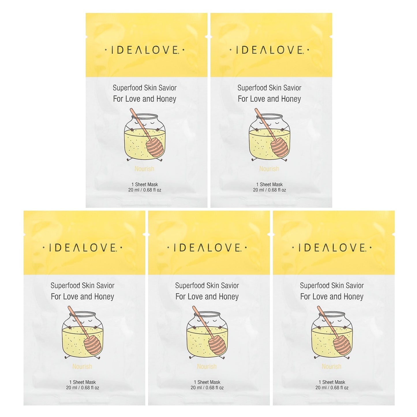 Idealove, Superfood Skin Savior, For Love and Honey, 5 Beauty Sheet Masks, 0.68 fl oz (20 ml) Each