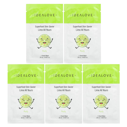 Idealove, Superfood Skin Savior, Lime All Yours, 5 Beauty Sheet Masks, 0.68 fl oz (20 ml) Each