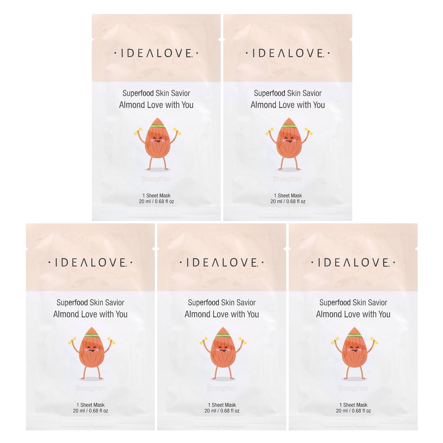 Idealove, Superfood Skin Savior, Almond Love with You, 5 Beauty Sheet Masks, 0.68 fl oz (20 ml) Each