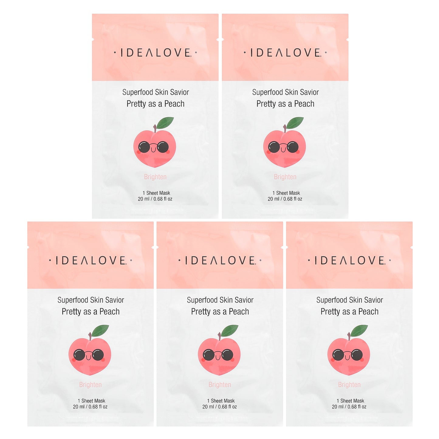 Idealove, Superfood Skin Savior, Pretty as a Peach, 5 Beauty Sheet Masks, 0.68 fl oz (20 ml) Each