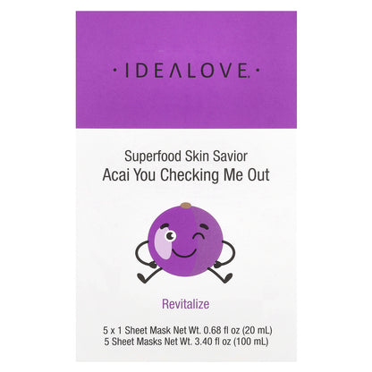 Idealove, Superfood Skin Savior, Acai You Checking Me Out, 5 Beauty Sheet Masks, 0.68 fl oz (20 ml) Each