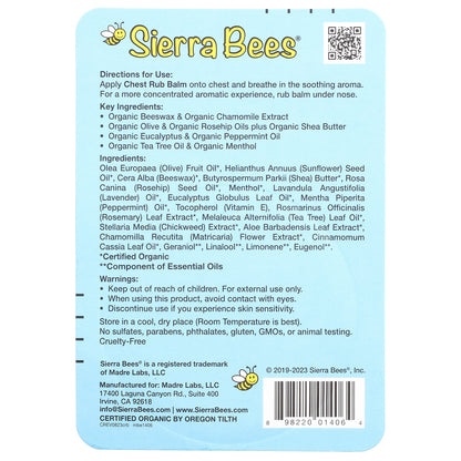 Sierra Bees, Chest Rub Balm, Eucalyptus & Peppermint, 0.6 oz (17 g)